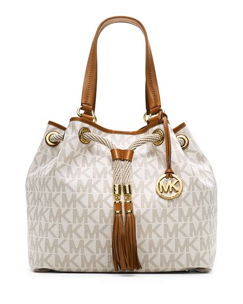 michael kors white logo tote|michael kors beige tote.